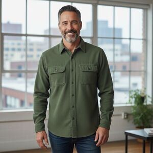 National Outfitters Soft Cotton Flannel Olive Green Button Up Shirt Sz M